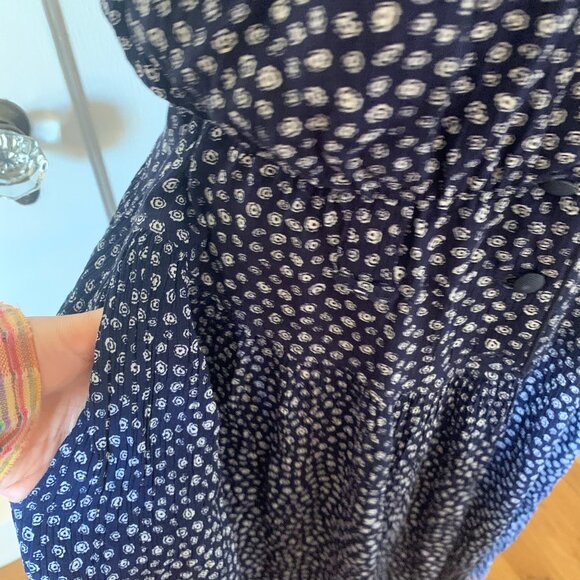 VTG 90s navy white button up dress midi maxi pipping pockets European 38 boho - Picture 3 of 7